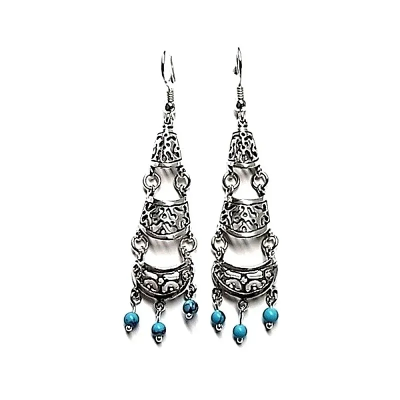 Pendientes plata ley 925m liso piedra turquesa [AA8907]