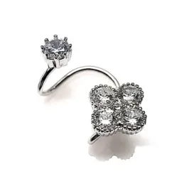 Pendientes plata ley 925m  liso flor falso piercing [AA9014]