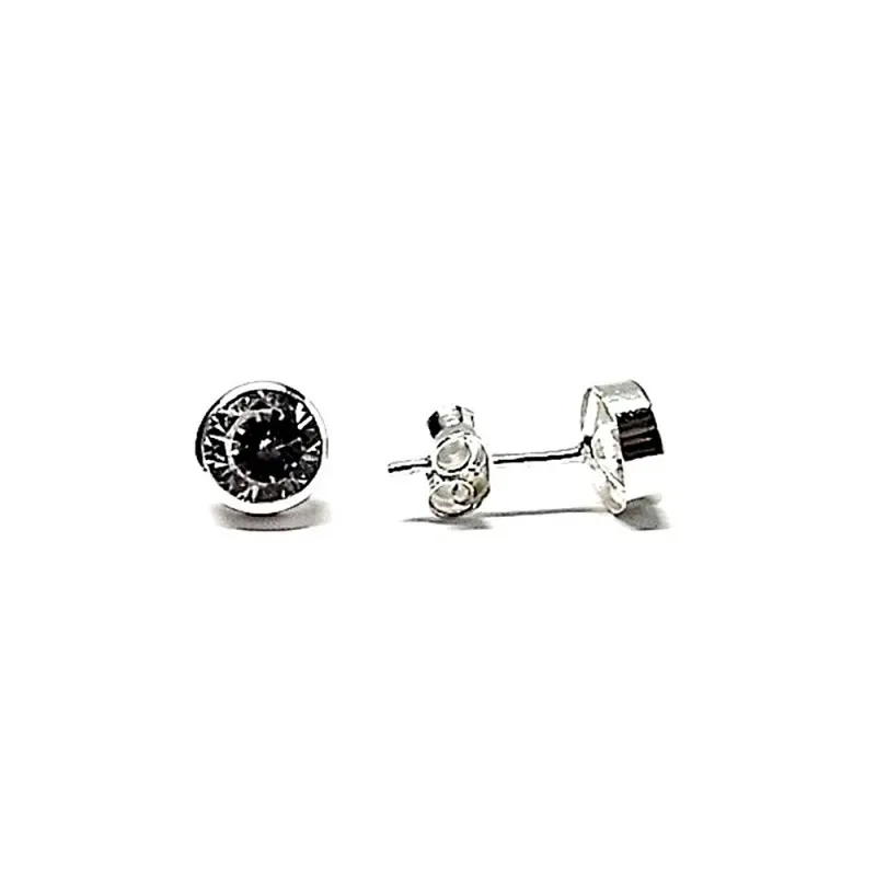 Pendiente plata ley 925m liso 5mm. circonita chatón [AA9200]