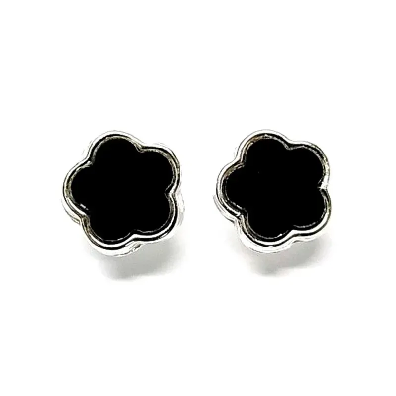 Pendiente plata ley 925m liso 12mm. flor negro [AA9232]