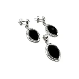 Juego plata Ley 925m piedra onix facetado  [AB0892]