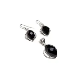 Juego plata Ley 925m piedra onix  facetado  [AB0894]