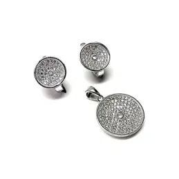 Juego plata Ley 925m rodio circonitas microengaste redondo [AB0904]