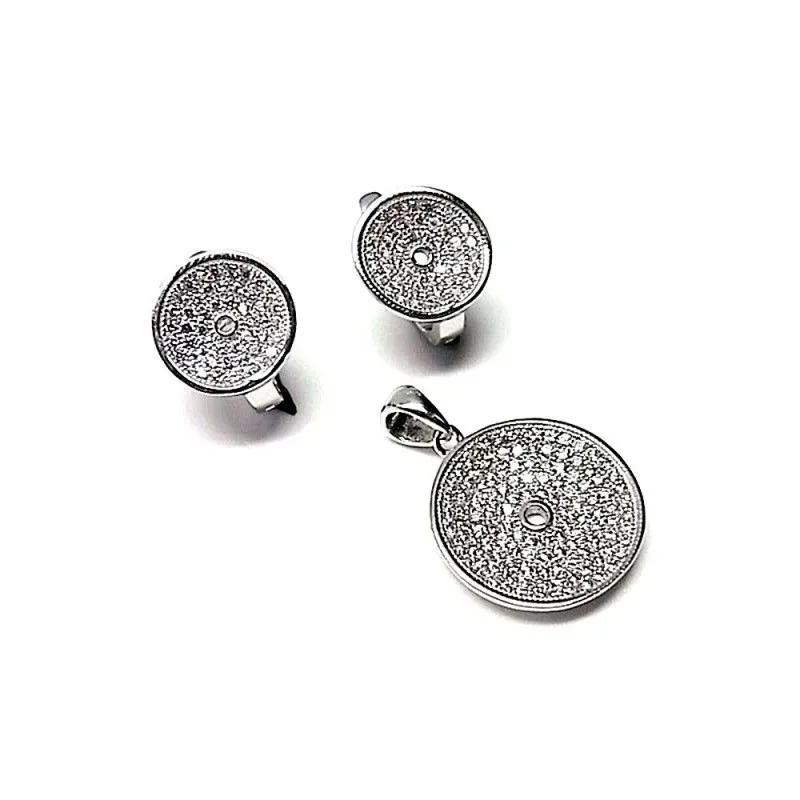 Juego plata Ley 925m rodio circonitas microengaste redondo [AB0904]