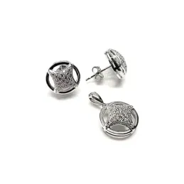 Juego plata Ley 925m liso rodio circonitas microengaste [AB0909]