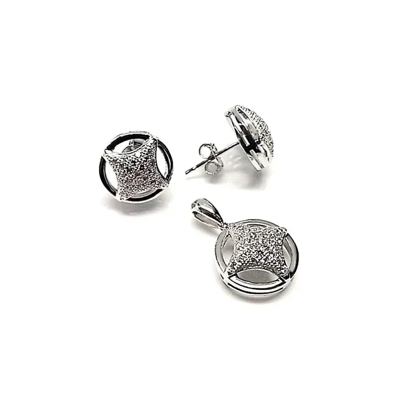 Juego plata Ley 925m liso rodio circonitas microengaste [AB0909]