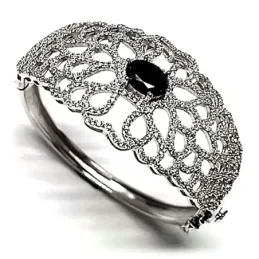 Pulsera brazalete plata Ley 925m piedra negra circonita [AB0917]