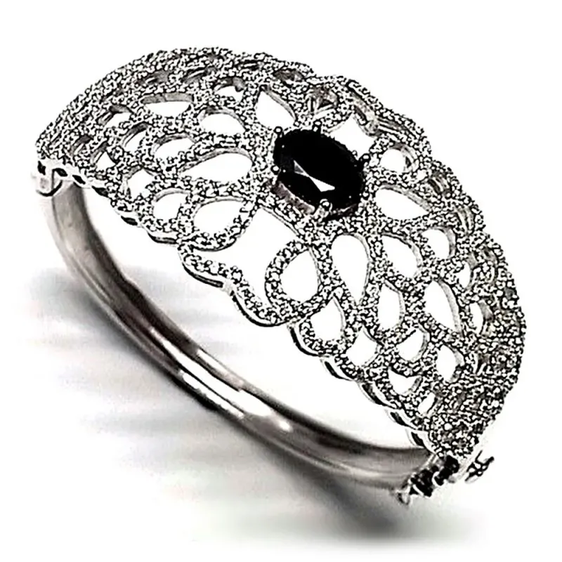 Pulsera brazalete plata Ley 925m piedra negra circonita [AB0917]