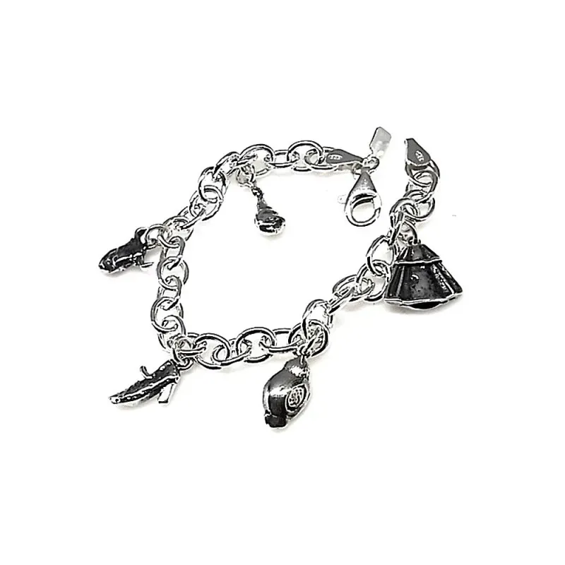 Pulsera plata Ley 925m fetiches 19cm. motivos España [AB0970]