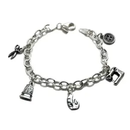 Pulsera plata Ley 925m fetiche 19.5cm. motivos modista [AB0974]