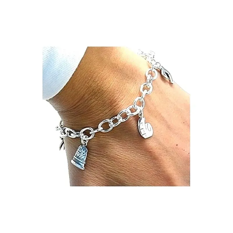 Pulsera plata Ley 925m fetiche 19.5cm. motivos modista [AB0974]
