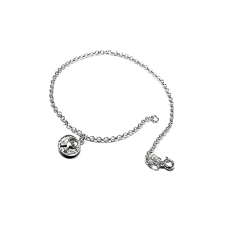 Tobillera plata Ley 925m Indalo cadena rolo [AB1092]