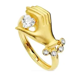 Sortija oro 18k circonita corazón mano.     [AB1768]