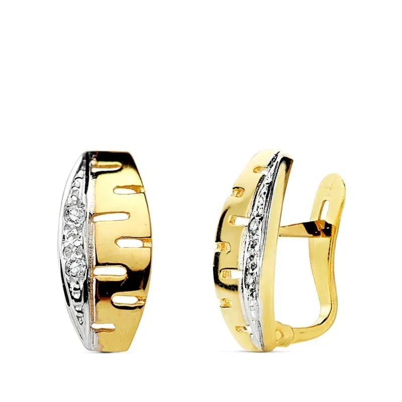 Pendientes oro 18k bicolor 13mm. circonitas greca [AB1773]