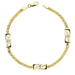 Pulsera oro 18k bicolor circonitas 17cm. [AB1775]