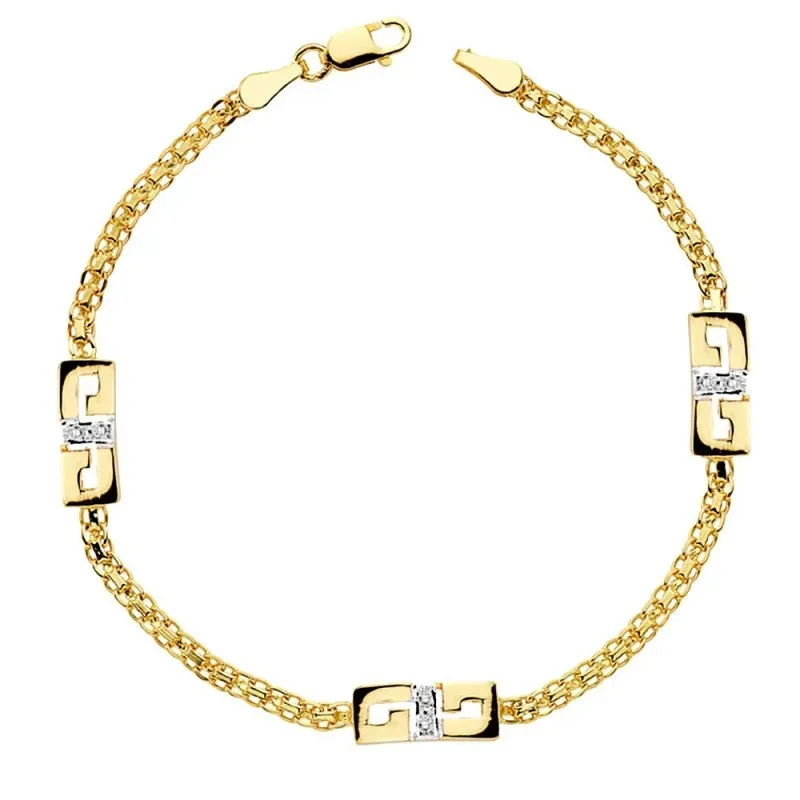 Pulsera oro 18k bicolor circonitas 17cm. [AB1775]