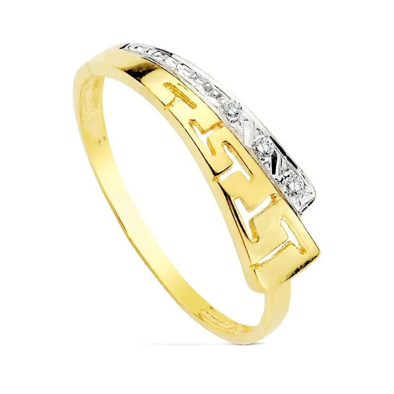 Sortija oro 18k bicolor circonitas greca [AB1783]