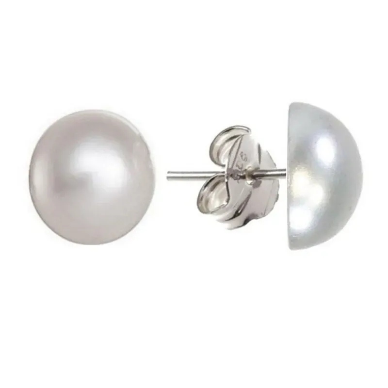 Pendientes plata Ley 925m media perla sintética 18mm. [AB1132]