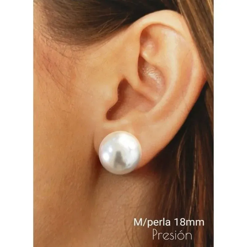 Pendientes plata Ley 925m media perla sintética 18mm. [AB1132]