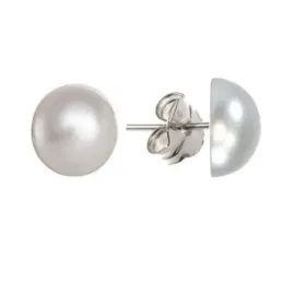 Pendientes plata Ley 925m media perla sintética 16mm. [AB1133]