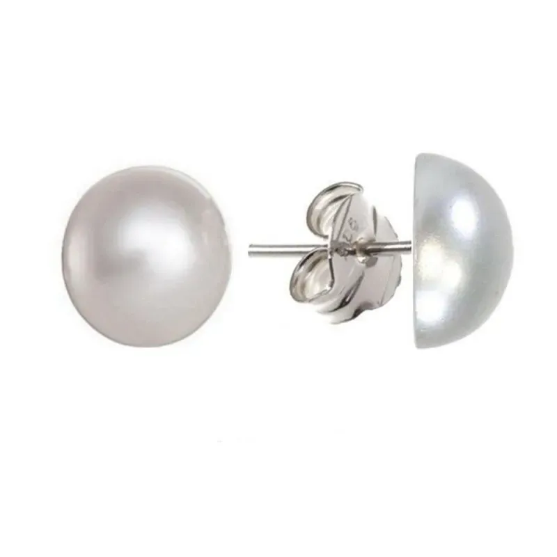 Pendientes plata Ley 925m media perla sintética 16mm. [AB1133]