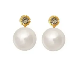 Pendientes plata Ley 925m chapado oro perla japonesa 14mm. [AB1166]