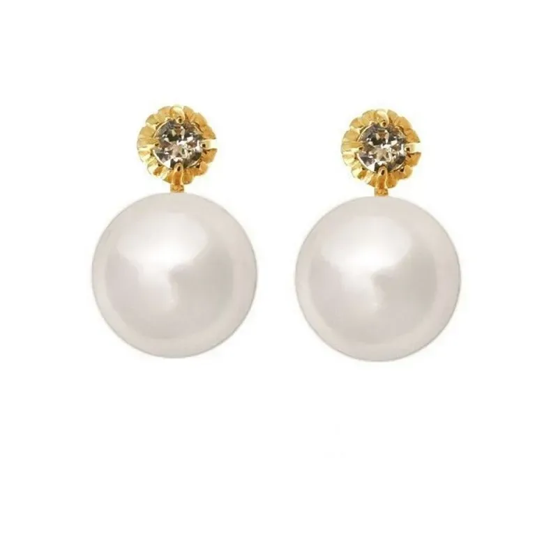 Pendientes plata Ley 925m chapado oro perla japonesa 14mm. [AB1166]
