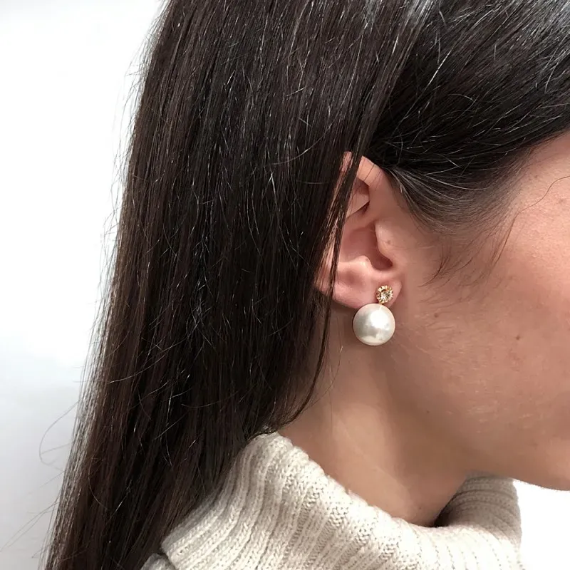 Pendientes plata Ley 925m chapado oro perla japonesa 14mm. [AB1166]
