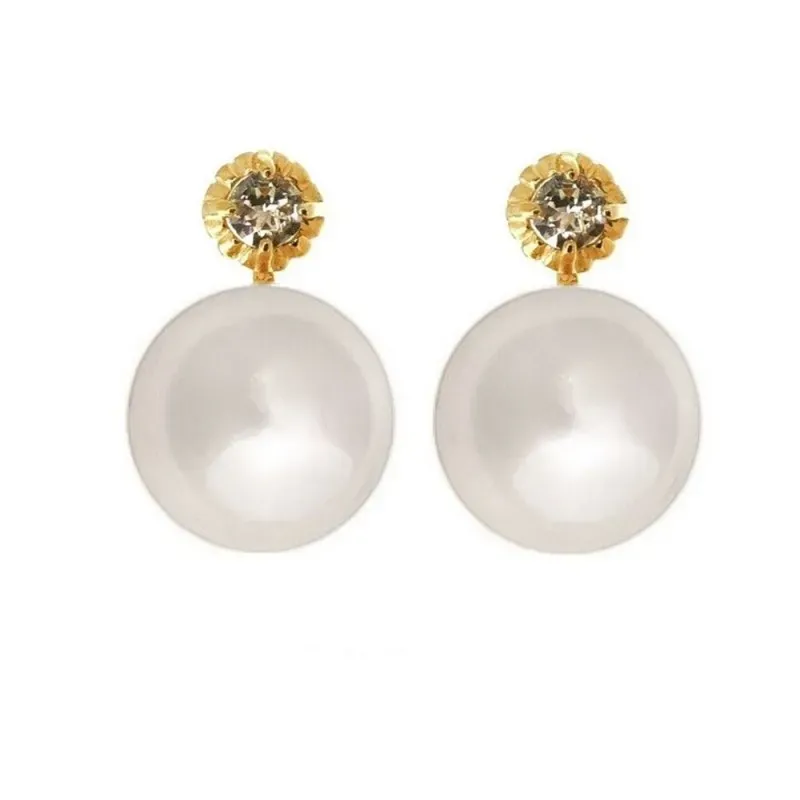 Pendientes plata Ley 925m chapado oro perla japonesa 16mm. [AB1168]