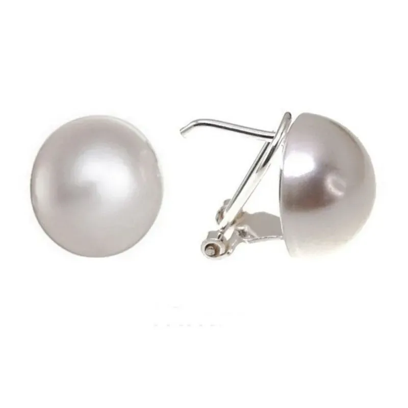 Pendientes plata Ley 925m media bola perla sintética 18mm. [AB1214]