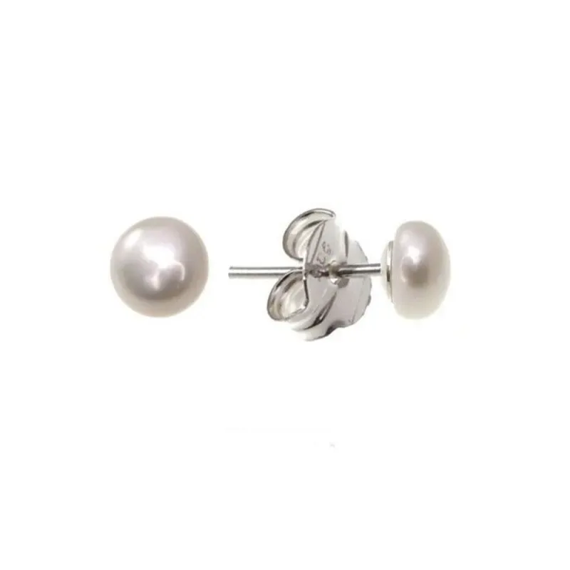 Pendientes plata Ley 925m perla botón 8mm. [AB1311]