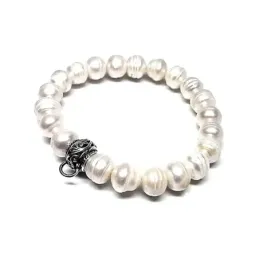 Pulsera plata Ley 925m entrepieza perlas elástica [AB1322]