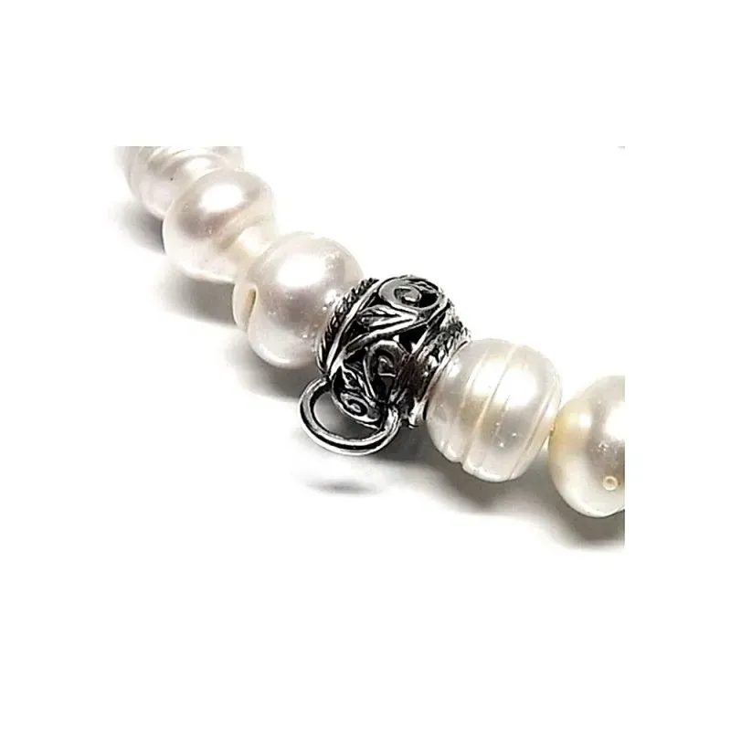 Pulsera plata Ley 925m entrepieza perlas elástica [AB1322]