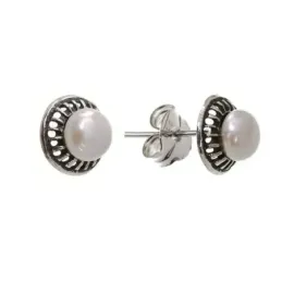 Pendientes plata Ley 925m perla botón [AB1333]