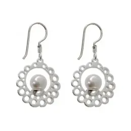 Pendientes plata Ley 925m largos perla redondos 35mm. [AB1357]