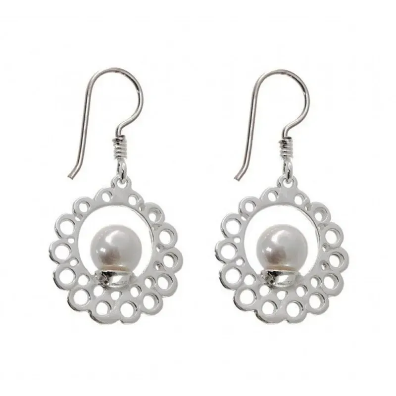 Pendientes plata Ley 925m largos perla redondos 35mm. [AB1357]