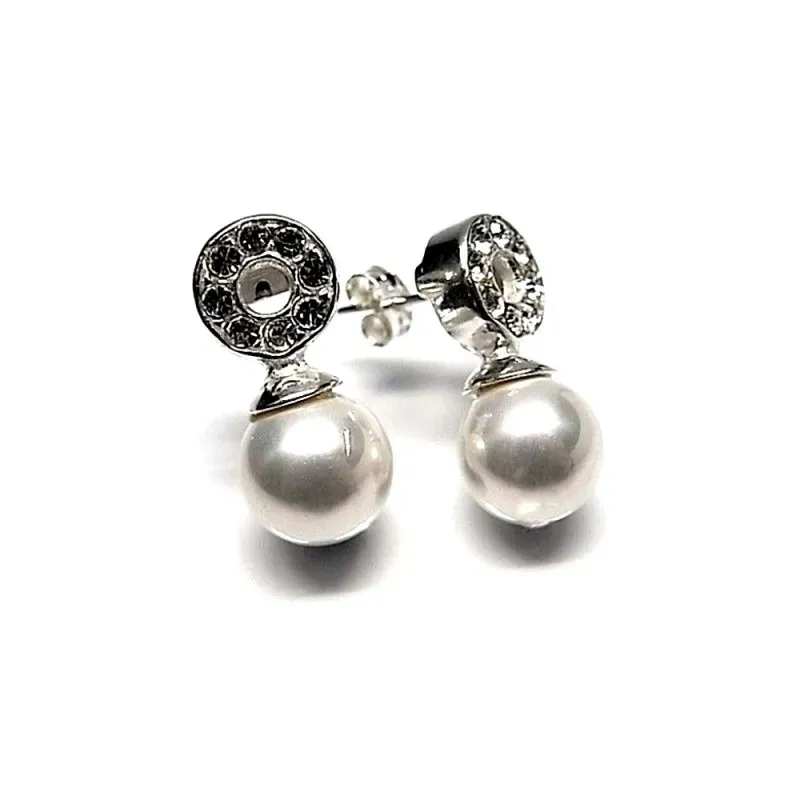 Pendientes plata Ley 925m circonita perla shell 10mm. [AB1360]