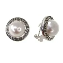 Pendientes plata Ley 925m oxidado greca perla [AB1388]