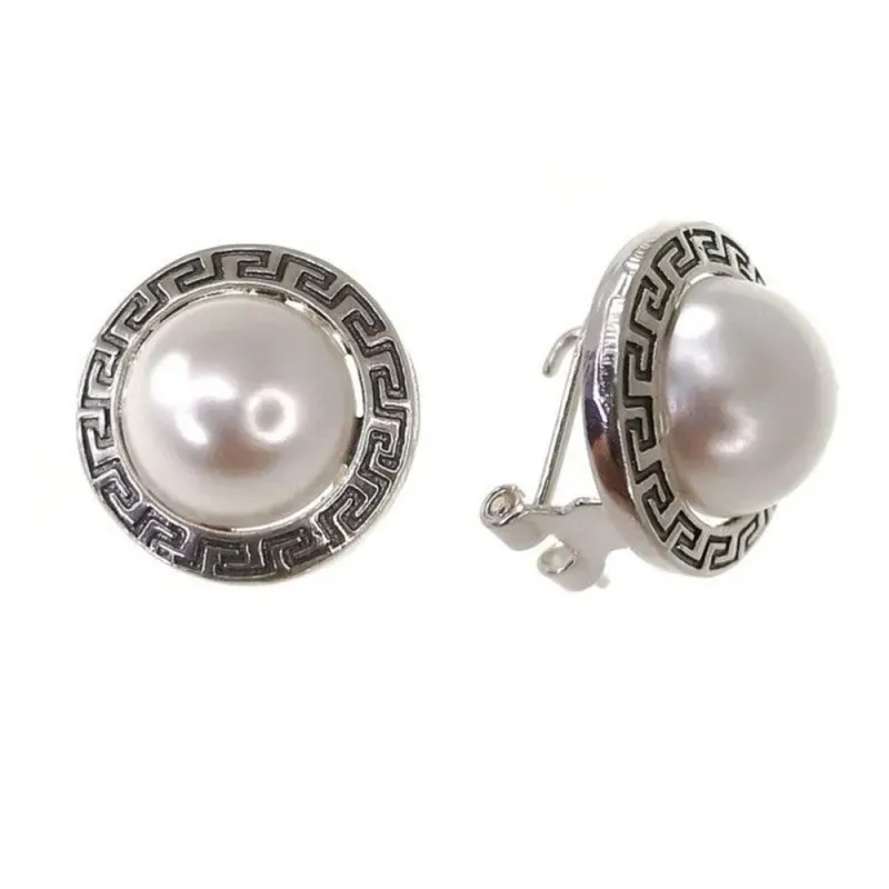 Pendientes plata Ley 925m oxidado greca perla [AB1388]
