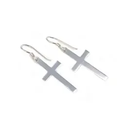 Pendientes plata Ley 925m largos cruz lisa [AB1396]