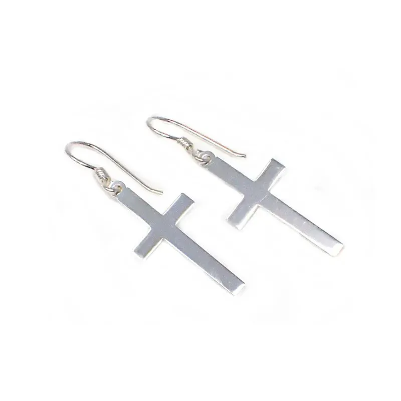 Pendientes plata Ley 925m largos cruz lisa [AB1396]