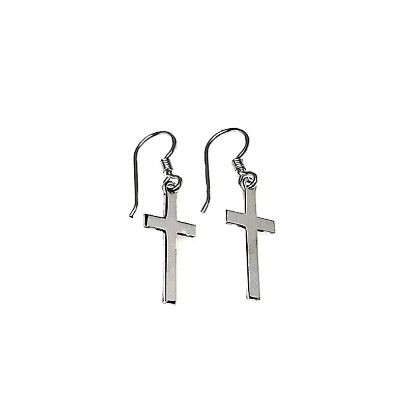 Pendientes plata Ley 925m largos cruz 20x8mm. [AB1423]
