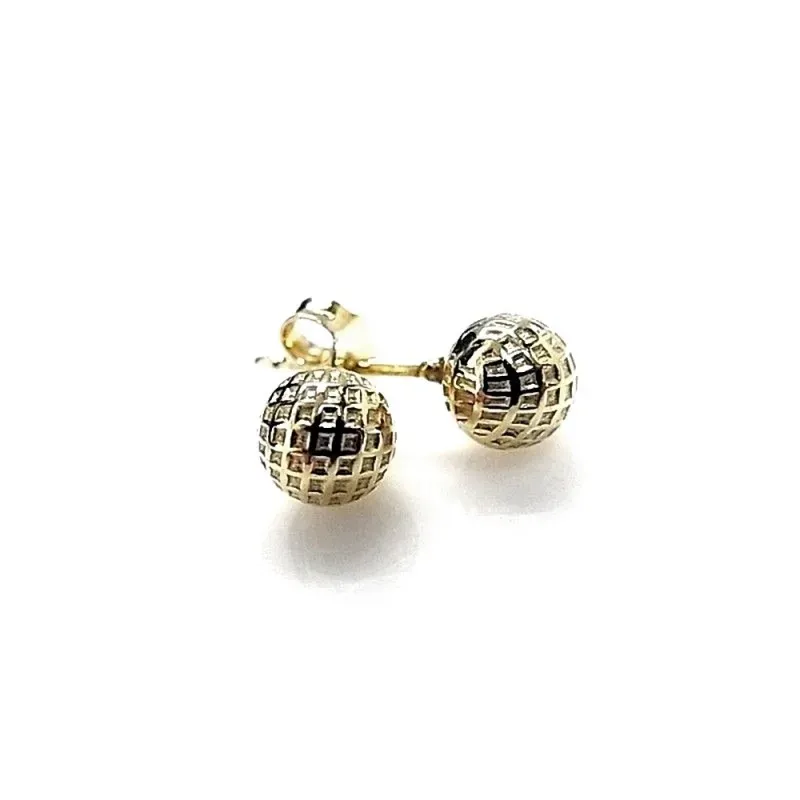 Pendientes plata Ley 925m chapado oro bola dibujo 6mm. [AB1457]