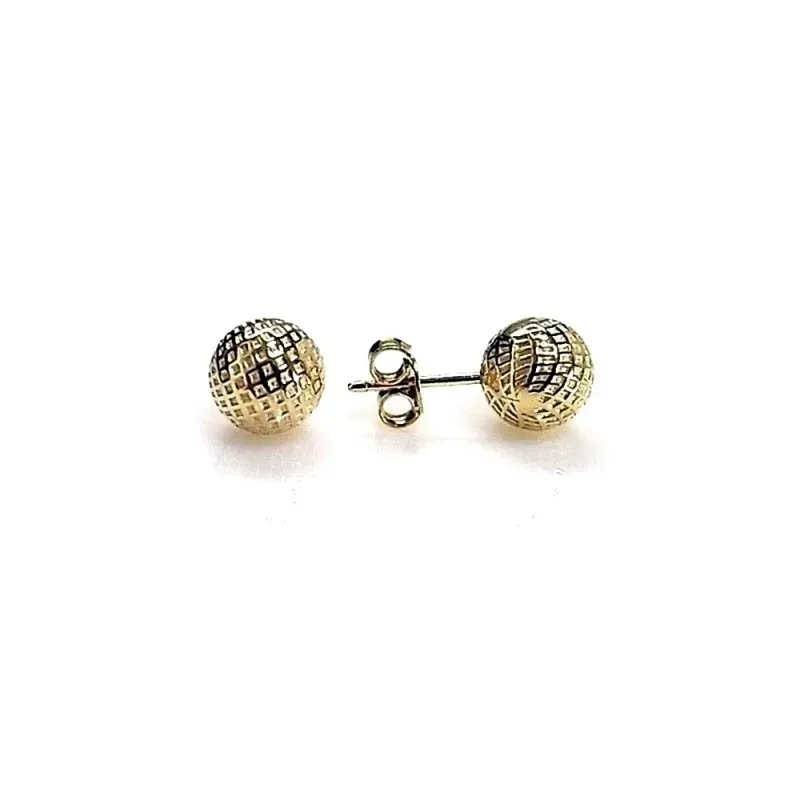 Pendientes plata Ley 925m chapado oro bola dibujo 8mm. [AB1458]