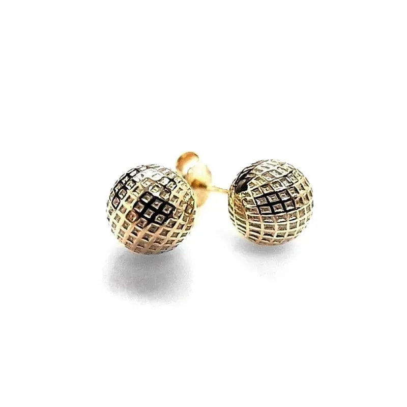 Pendientes plata Ley 925m chapado oro bola dibujo 8mm. [AB1458]
