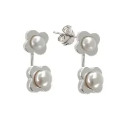 Pendientes plata Ley 925m ear jacket flor perla botón [AB1499]