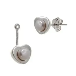 Pendientes plata Ley 925m ear jacket corazones perla botón [AB1500]