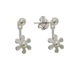 Pendientes plata Ley 925m ear jacket flor perla botón [AB1515]