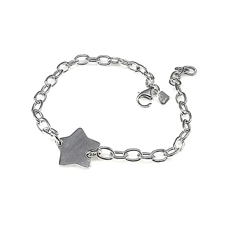 Pulsera plata Ley 925m 19cm. eslabones motivos estrella [AB1551]