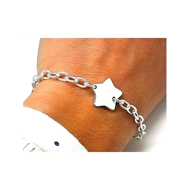 Pulsera plata Ley 925m 19cm. eslabones motivos estrella [AB1551]
